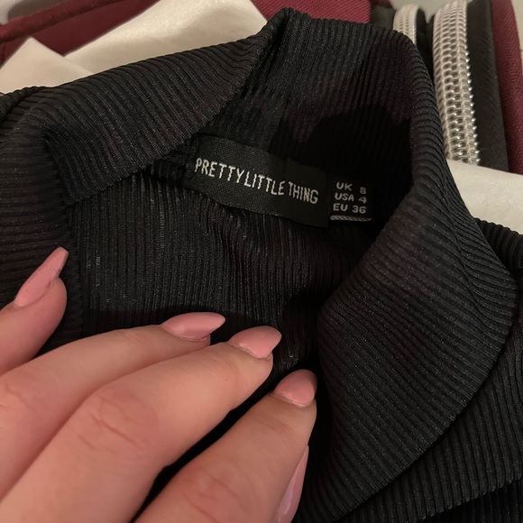 Black Ribbed Top w/ Mesh Polka Dot Sleeves - Picture 3 of 3